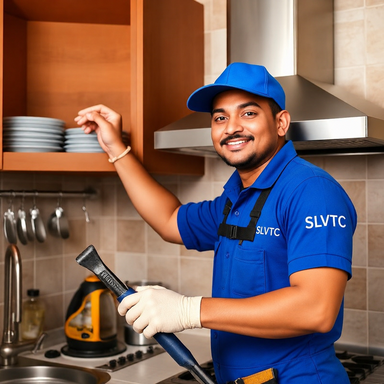 Expert technician servicing chimney